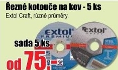 Kotouče řezné na kov 115x1,6mm Extol Craft 5ks