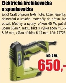 Hřebíkovačka/sponkovačka Extol Craft