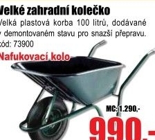 Kolečko zahradní 100l nafukovací, PVC korba/demontované
