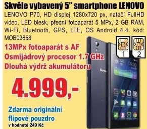 Telefon LENOVO P70 Dual SIM Midnigt Blue+orig.flipové pouzdro