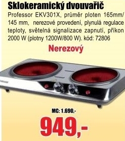 Vařič Professor EKV301X, keramický, 2 plotny, nerez
