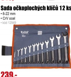 Klíče očkoploché EXTOL Premium 6333 CrV, 6-22mm, 12ks