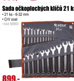 Klíče očkoploché Extol Premium 6335 CrV, 6-32mm, 21ks