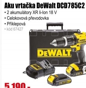 Vrtačka aku DeWalt DCD785C2, 2x18V, XR li-Ion, 1,5 Ah