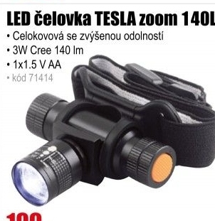 Svítilna čelová TESLA Zoom 140L, celokovová, LED 3W Cree