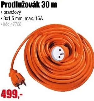 Prodlužovák 30 m oranžový 3x1,5 mm, max. 16A
