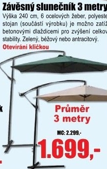 Slunečník závěsný Happy Green 5046100B béžový 300 cm