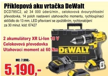 Vrtačka aku DeWalt DCD785C2, 2x18V, XR li-Ion, 1,5 Ah
