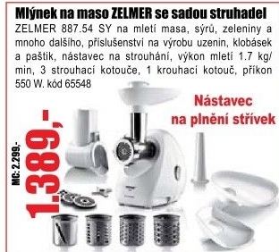 Mlýnek na maso ZELMER 887.54 SY (ZMM1054S) se sadou struhadel