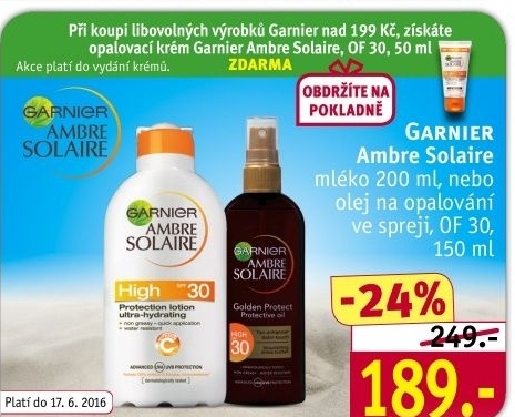 Mléko na opalování OF 30 Ambre Solaire Garnier