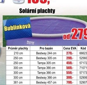 Plachta bazénová solární průměr 250cm k bazénu 305
