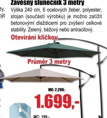 Slunečník závěsný Happy Green 5046100B béžový 300 cm