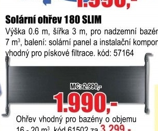 Ohřev solární k nadzem.bazénům 180 SLIM