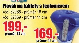Plovák, chlorinátor s teploměrem pr.18 cm, pro 200g tablety