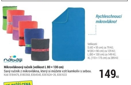 RUČNÍK Z MIKROVLÁKNA VELMI SKLADNÝ MODRÝ VELIKOST L: 80 × 130 CM