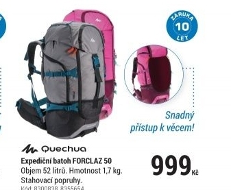 BATOH FORCLAZ 50 NA TURISTIKU ŠEDÝJEDNODUCHÝ A FUNKČNÍ