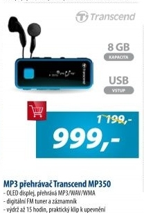 MP3 přehrávač Transcend MP350, 8GB