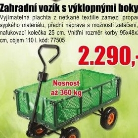 Vozík zahradní s výklopnými boky, nosnost 360kg