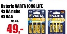 Baterie VARTA LONG LIFE LR03 alkalická 4 x AAA