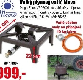 Vařič plynový Meva Mega Zeus vč. připojení na 10kg PB