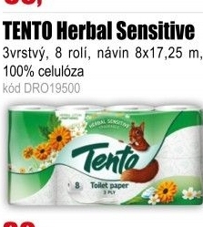 Toaletní papír TENTO Herbal Sensitive 3vrstvý 8 rolí, 138 m