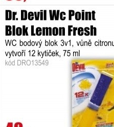 Dr. Devil Wc Point Blok 3v1 Lemon Fresh bodový blok 75ml