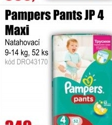 Plenky Pampers Pants JP 4 Maxi 9-14 kg 52 ks