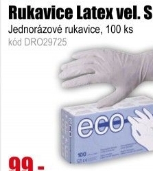 Rukavice jednorázové latexové, 100ks, velikost S