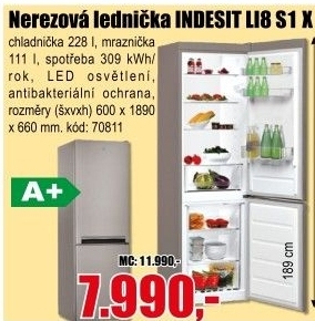 Kombinovaná chladnička LI8 S1 X Indesit