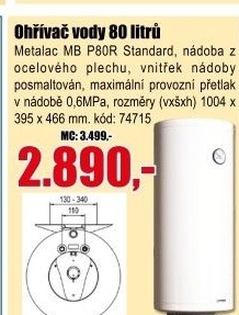 Ohřívač vody Metalac MB P80R