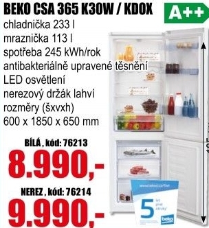 Kombinovaná chladnička BEKO CSA 365 K30W