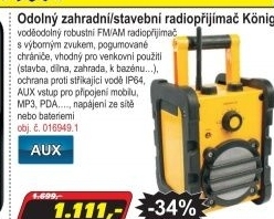 Odolný zahradní/stavební radiopřijímač König