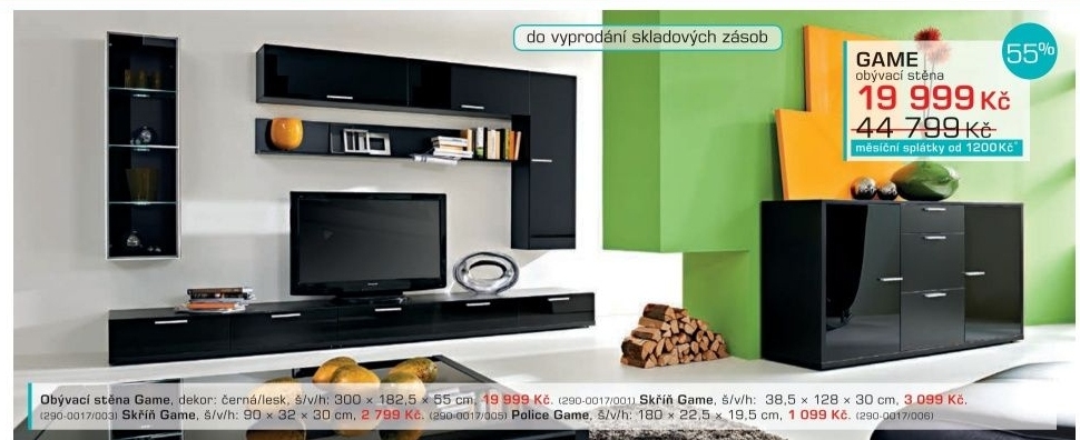 Game - Obývací stěna (černá/černá sklo GS)