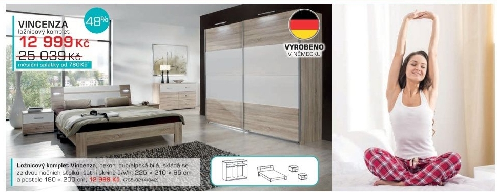 Vicenza - Komplet velký 2, postel 180 cm (dub/alpská bílá)