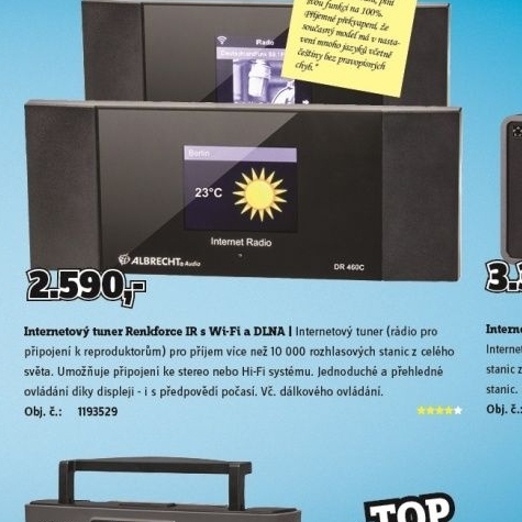 Internetové rádio Albrecht DR 460-C, bez reproduktoru s cinch výstupem