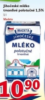 Trvanlivé mléko Jihočeské Madeta -1,5% polotučné