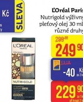 Olej pleťový vyživující Extraordinary Nutri Gold Oil L'oreal