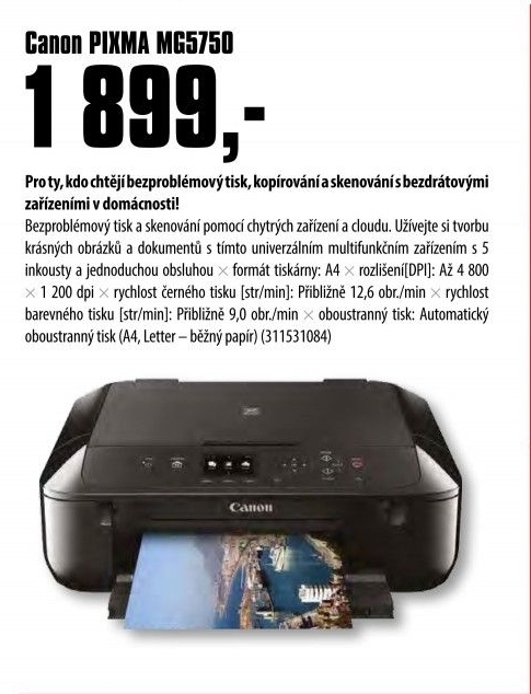 Tiskárna Canon Pixma MG5750 - COMFOR akcniletaky.com