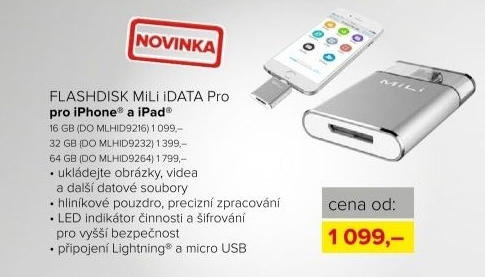 Flashdisk pro iPhone / iPad MiLi iData Pro, kapacita 16 GB