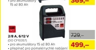 Nabíječka autobaterií CarFace, 2/8 Amp, 6/12 V