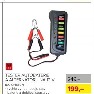 Tester autobaterie a alternátoru, 12 V
