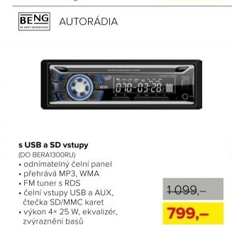 Autorádio Beng, s USB a čtečkou SD karet