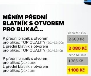 pravý přední blatník s otvorem pro blikač, top quality