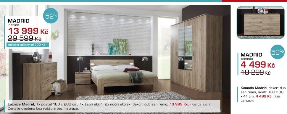 Madrid - Komplet velký, postel 180 cm (dub san remo)