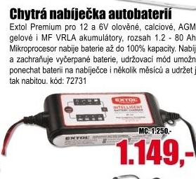 Nabíječka autobaterii Extol Premium
