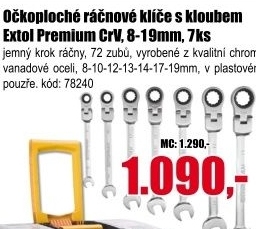 Sada ráčnových očkoplochých klíčů s kloubem Extol Premium