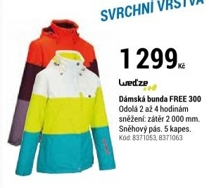 DÁMSKÁ LYŽAŘSKÁ BUNDA FREE 300 TŘÍBAREVNÁ