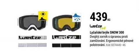 LYŽAŘSKÉ BRÝLE SNOW 300 DO KAŽDÉHO POČASÍ BÍLÉ
