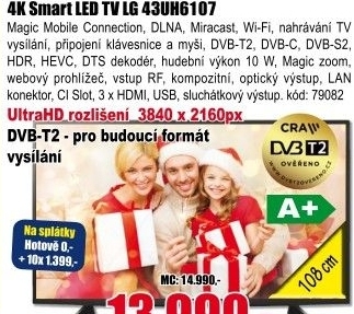 4K Smart LED televize LG 43UH6107