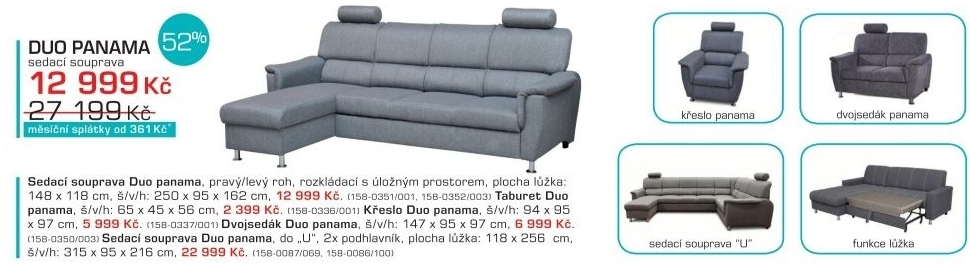 Duo Panama - sedací souprava rohová,otoman vpravo (balaton 95) - Jena nábytek akcniletaky.com